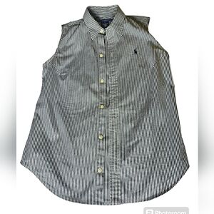 Womens Ralph Lauren Golf Black White Strip Button Up Tank Top Size 4 100% Cotton